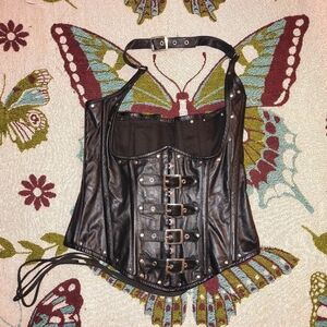 Black Genuine Leather Corset